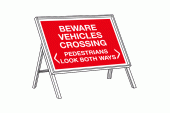 Beware Vehicles Crossing Temporary Road Sign