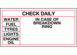 Check Daily - In Case of Breakdown Safety Sign