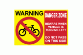 Cyclists Danger Zone Bold Warning Sign (Landscape)