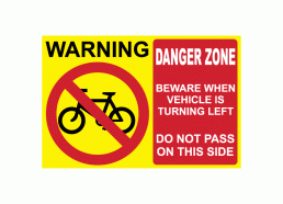 Cyclists Danger Zone Bold Warning Sign (Landscape)